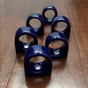 Vintage Pier 1 Imports Ceramic Cobalt Navy Blue Napkin Ring Set, 6 Piece Set